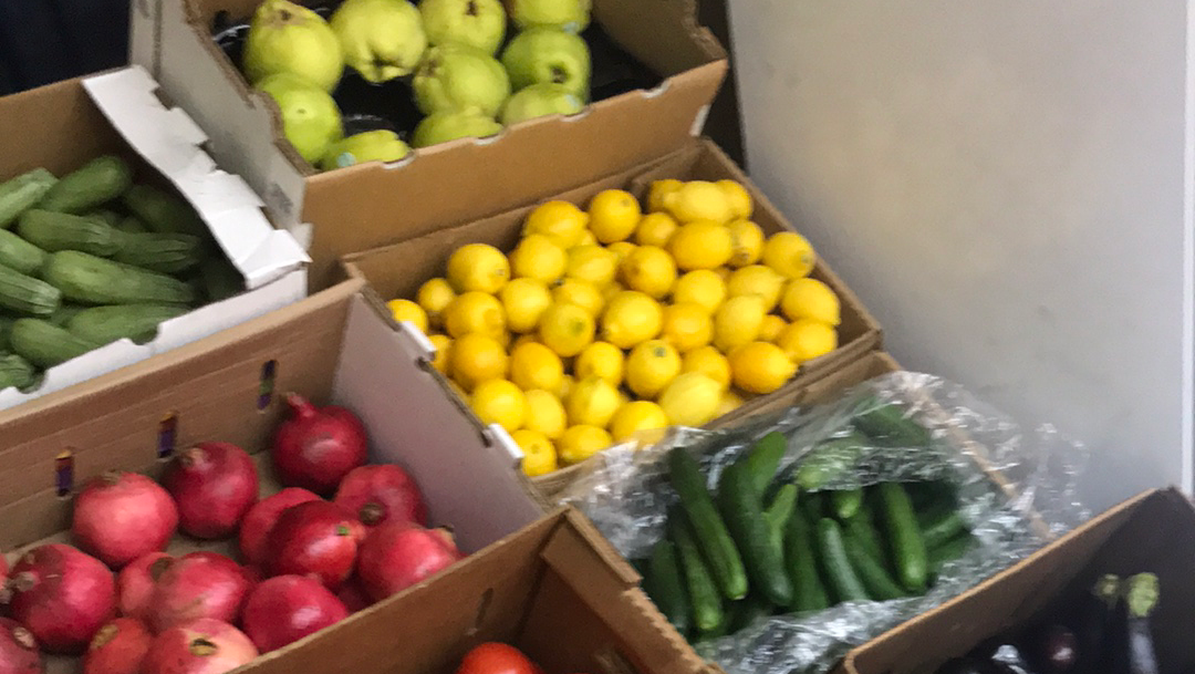 Middle Eastern grocery shelves